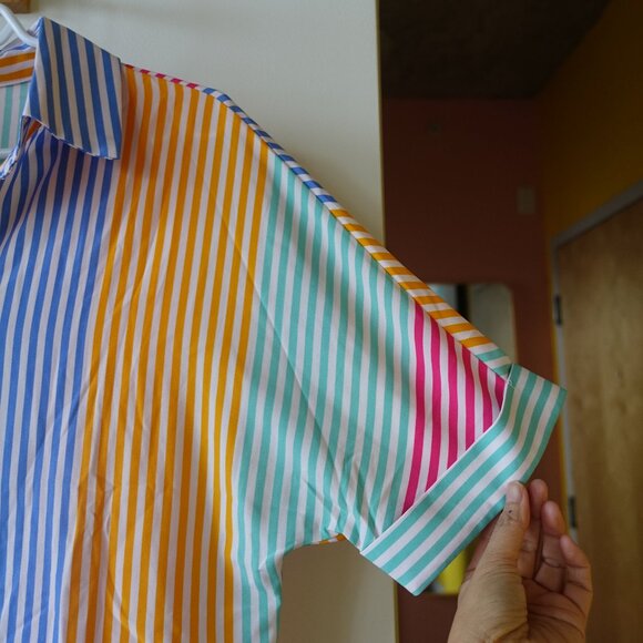 Shein rainbow pink orange blue green stripe batwing top M 6 Medium S SMall SM - Picture 5 of 11